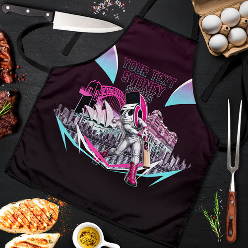 Personalised Sydney Sixers Cricket Mascot Skyline Apron Retro Neon Graphic Fan Art