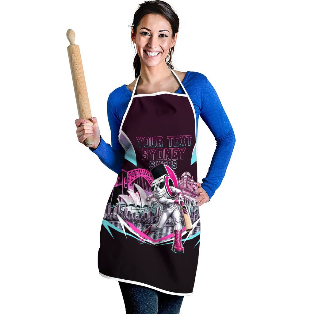 Personalised Sydney Sixers Cricket Mascot Skyline Apron Retro Neon Graphic Fan Art