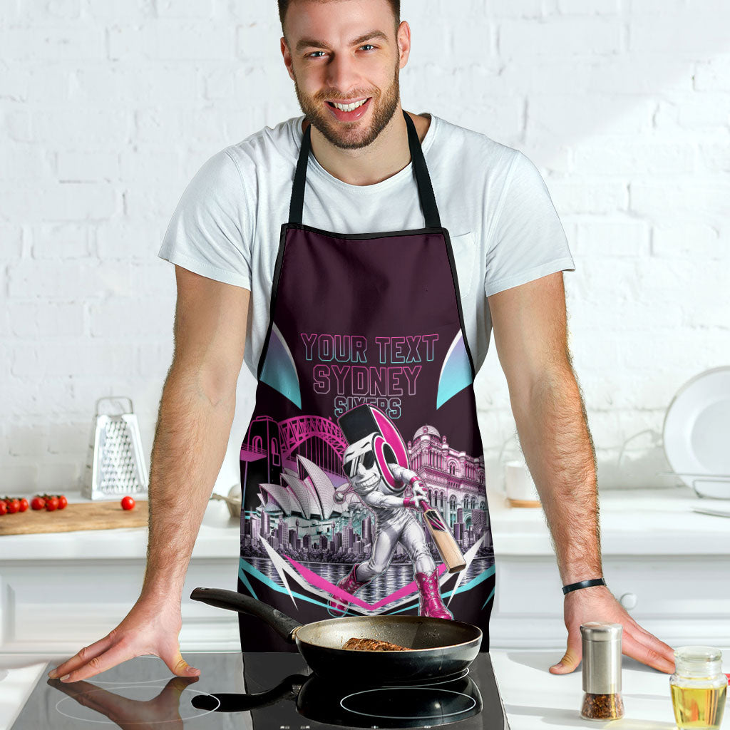 Personalised Sydney Sixers Cricket Mascot Skyline Apron Retro Neon Graphic Fan Art