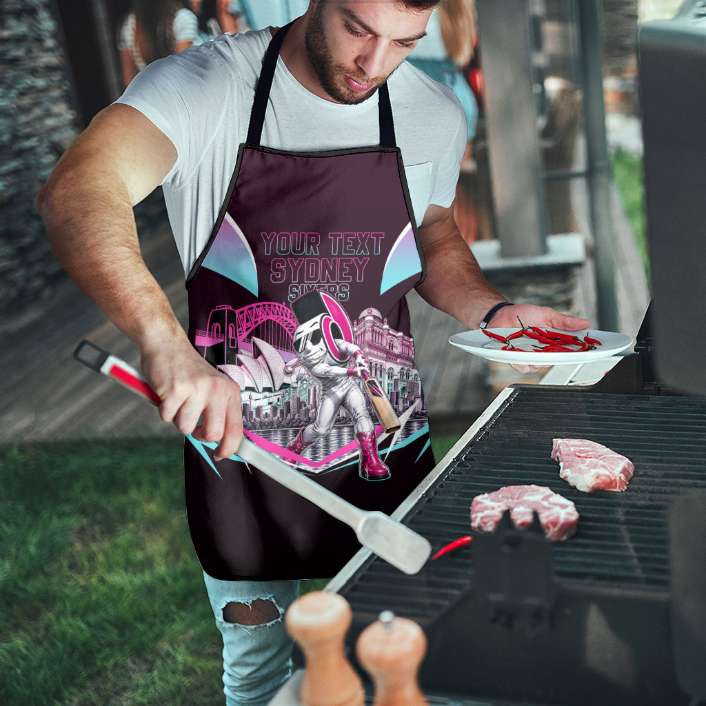 Personalised Sydney Sixers Cricket Mascot Skyline Apron Retro Neon Graphic Fan Art