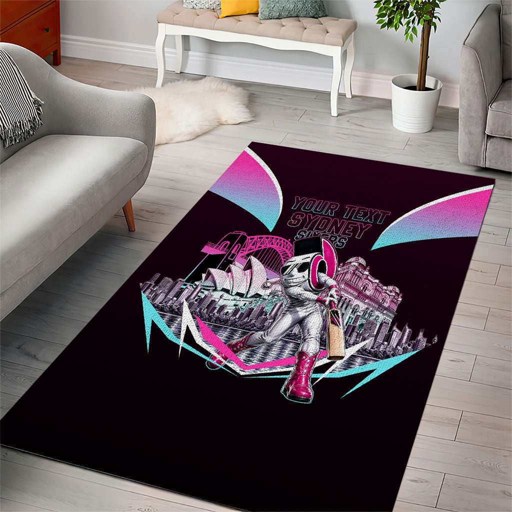 Personalised Sydney Sixers Cricket Mascot Skyline Area Rug Retro Neon Graphic Fan Art
