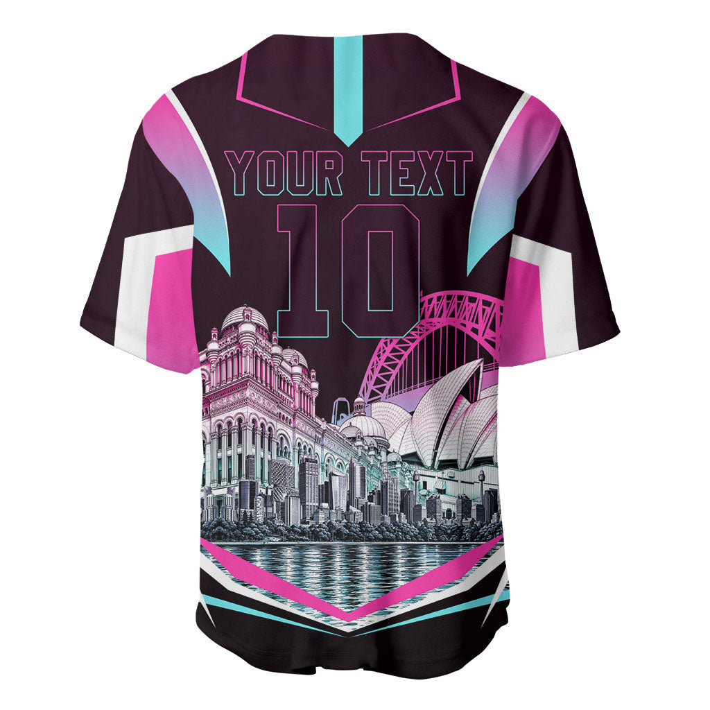 Personalised Sydney Sixers Cricket Mascot Skyline Baseball Jersey Retro Neon Graphic Fan Art