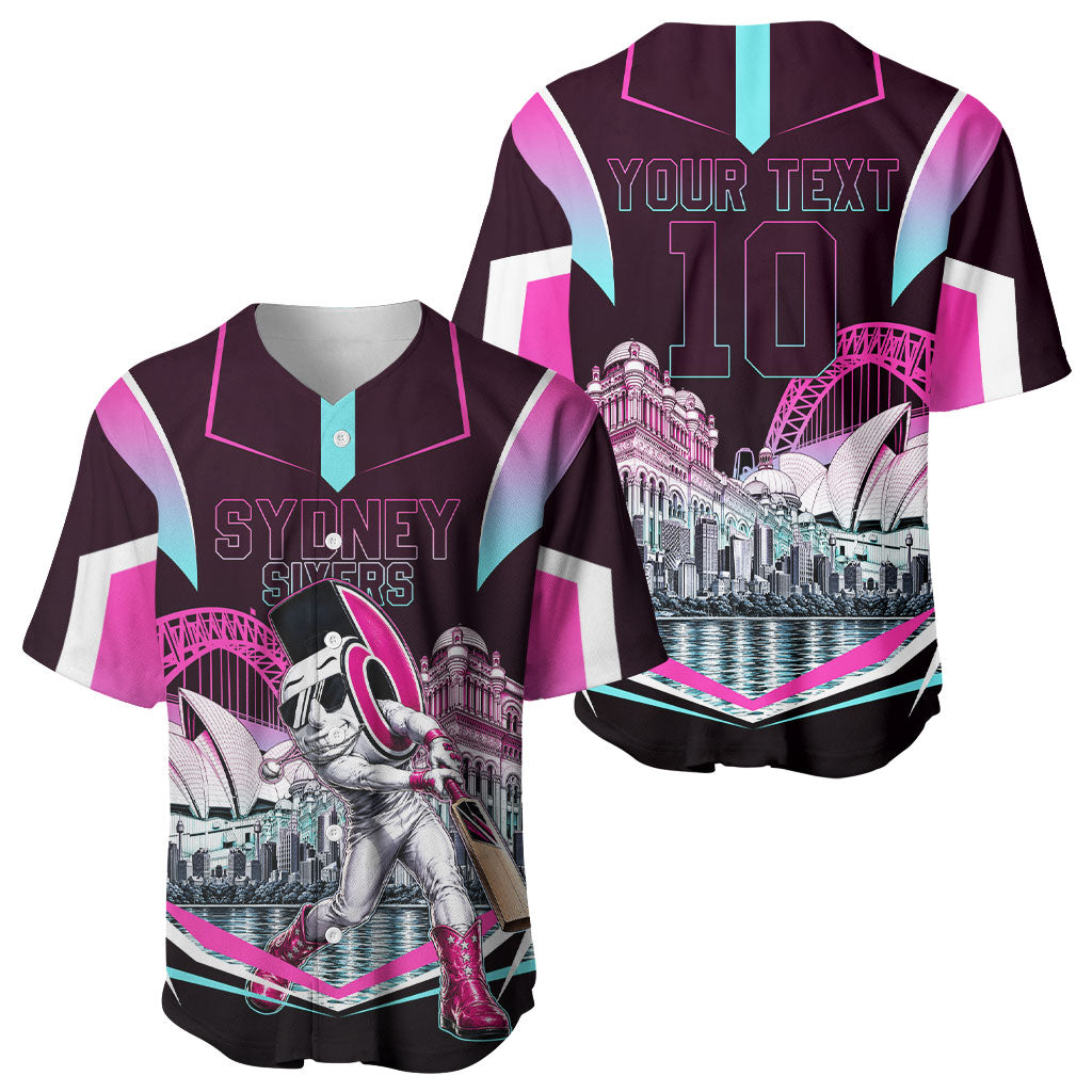 Personalised Sydney Sixers Cricket Mascot Skyline Baseball Jersey Retro Neon Graphic Fan Art