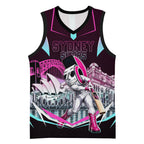 Personalised Sydney Sixers Cricket Mascot Skyline Basketball Jersey Retro Neon Graphic Fan Art