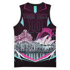 Personalised Sydney Sixers Cricket Mascot Skyline Basketball Jersey Retro Neon Graphic Fan Art