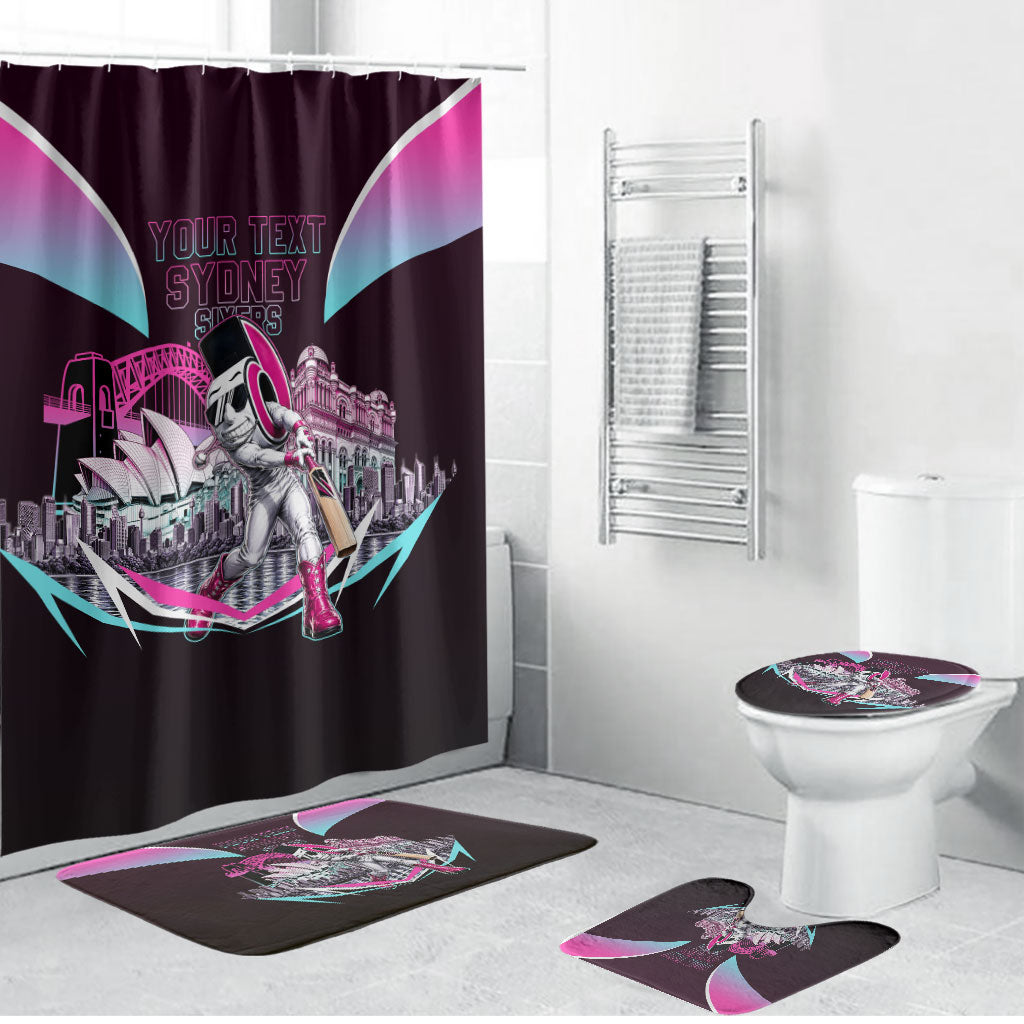 Personalised Sydney Sixers Cricket Mascot Skyline Bathroom Set Retro Neon Graphic Fan Art