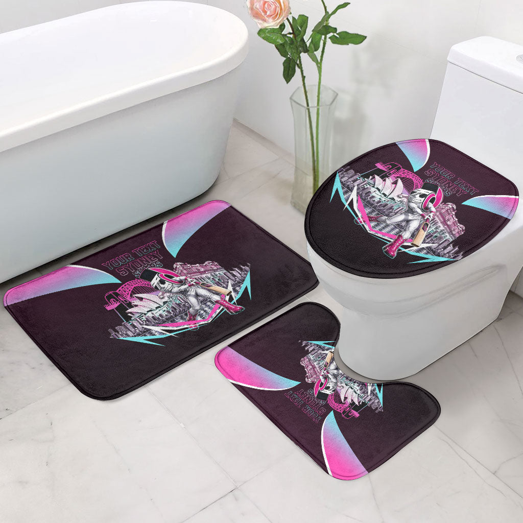 Personalised Sydney Sixers Cricket Mascot Skyline Bathroom Set Retro Neon Graphic Fan Art