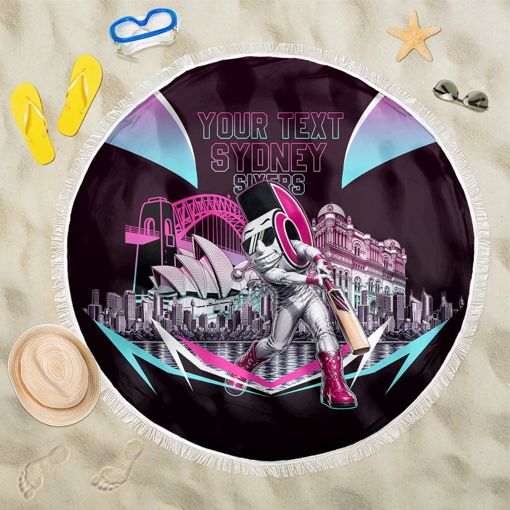 Personalised Sydney Sixers Cricket Mascot Skyline Beach Blanket Retro Neon Graphic Fan Art