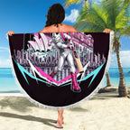 Personalised Sydney Sixers Cricket Mascot Skyline Beach Blanket Retro Neon Graphic Fan Art