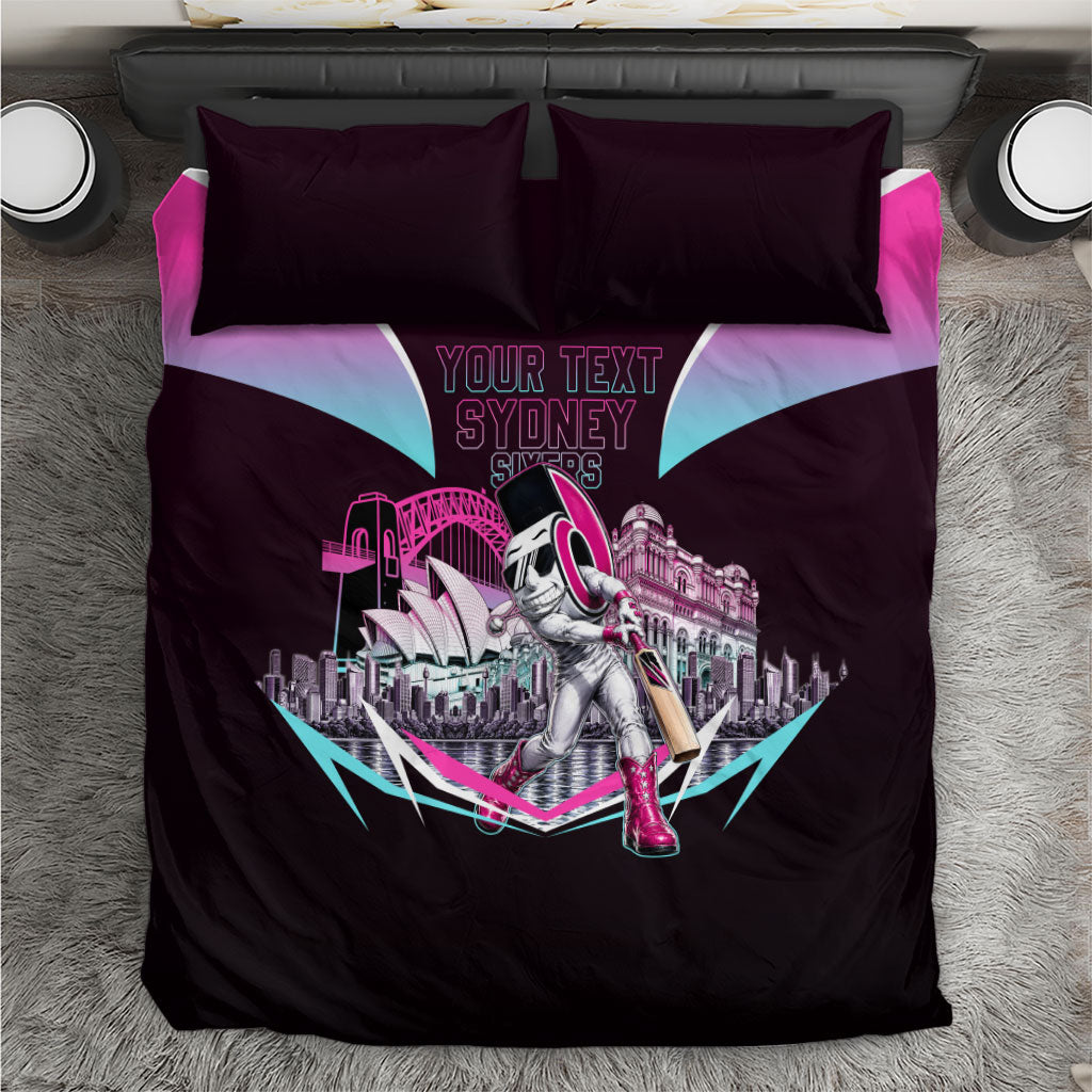 Personalised Sydney Sixers Cricket Mascot Skyline Bedding Set Retro Neon Graphic Fan Art