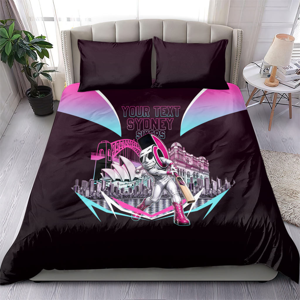 Personalised Sydney Sixers Cricket Mascot Skyline Bedding Set Retro Neon Graphic Fan Art