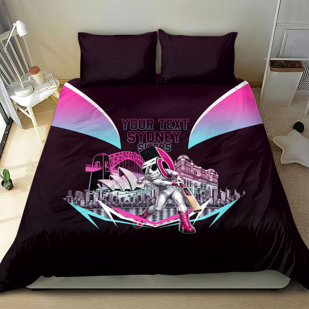 Personalised Sydney Sixers Cricket Mascot Skyline Bedding Set Retro Neon Graphic Fan Art