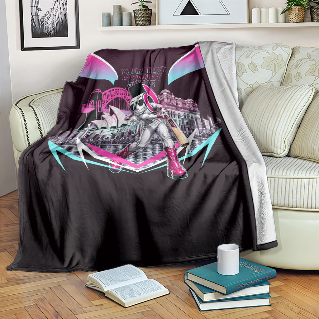Personalised Sydney Sixers Cricket Mascot Skyline Blanket Retro Neon Graphic Fan Art