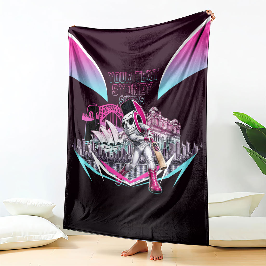 Personalised Sydney Sixers Cricket Mascot Skyline Blanket Retro Neon Graphic Fan Art