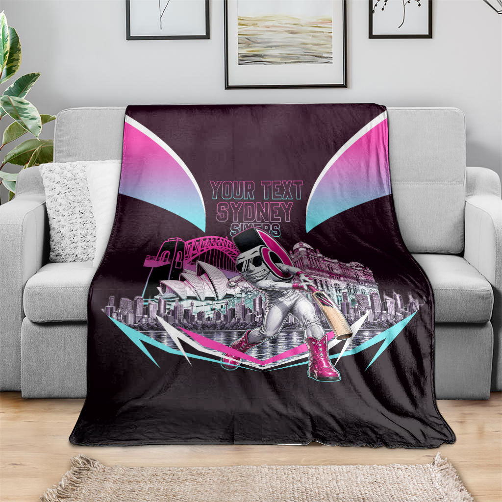 Personalised Sydney Sixers Cricket Mascot Skyline Blanket Retro Neon Graphic Fan Art