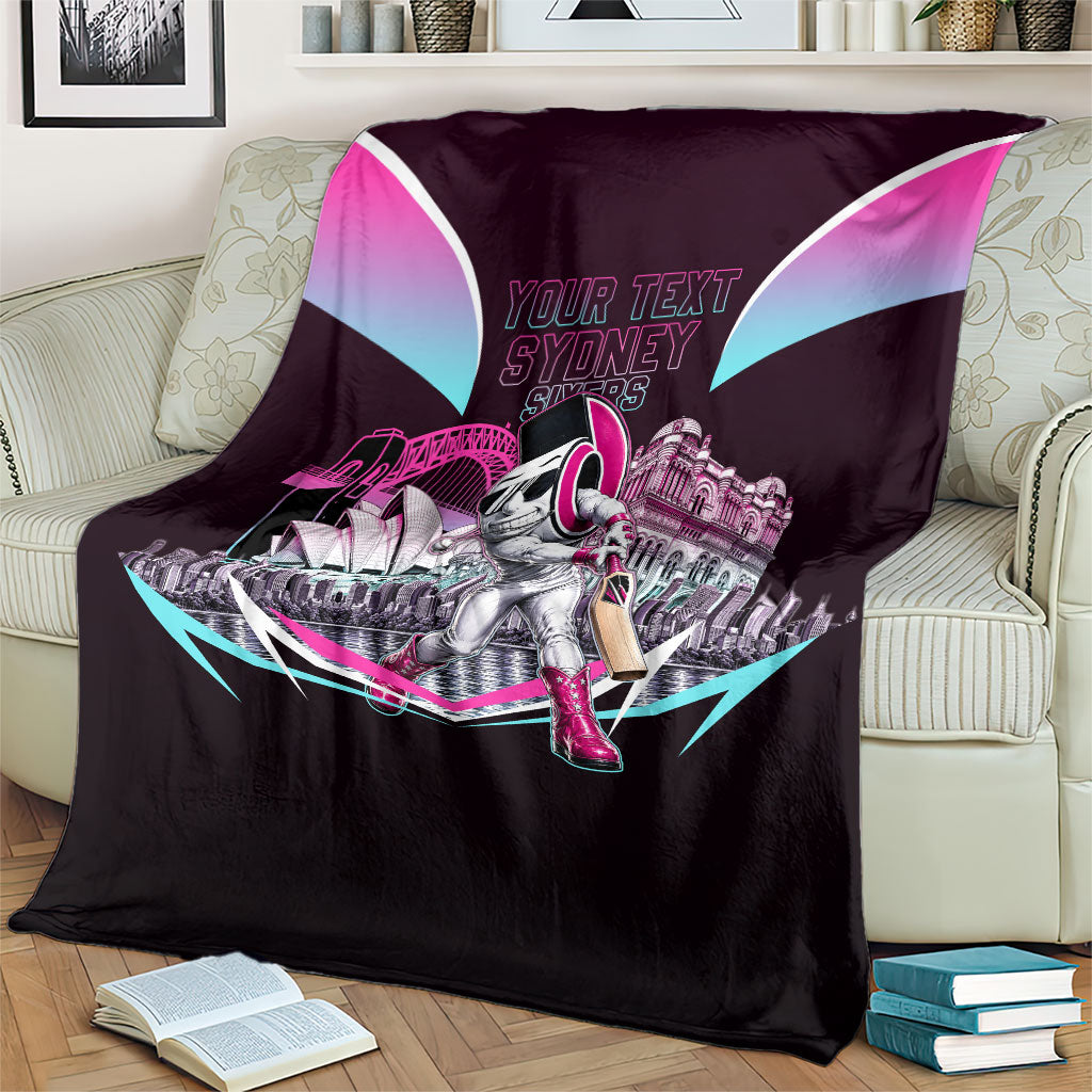 Personalised Sydney Sixers Cricket Mascot Skyline Blanket Retro Neon Graphic Fan Art