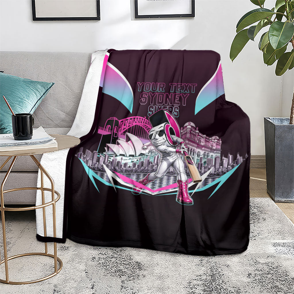 Personalised Sydney Sixers Cricket Mascot Skyline Blanket Retro Neon Graphic Fan Art