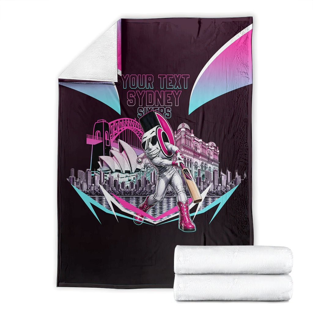 Personalised Sydney Sixers Cricket Mascot Skyline Blanket Retro Neon Graphic Fan Art