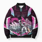 Personalised Sydney Sixers Cricket Mascot Skyline Bomber Puffer Jacket Retro Neon Graphic Fan Art