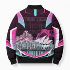 Personalised Sydney Sixers Cricket Mascot Skyline Bomber Puffer Jacket Retro Neon Graphic Fan Art