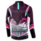 Personalised Sydney Sixers Cricket Mascot Skyline Button Sweatshirt Retro Neon Graphic Fan Art