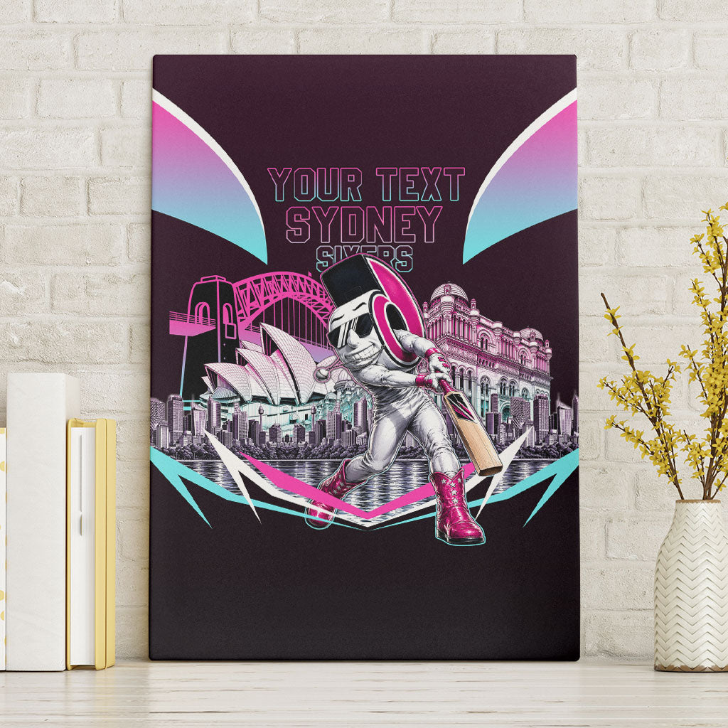 Personalised Sydney Sixers Cricket Mascot Skyline Canvas Wall Art Retro Neon Graphic Fan Art