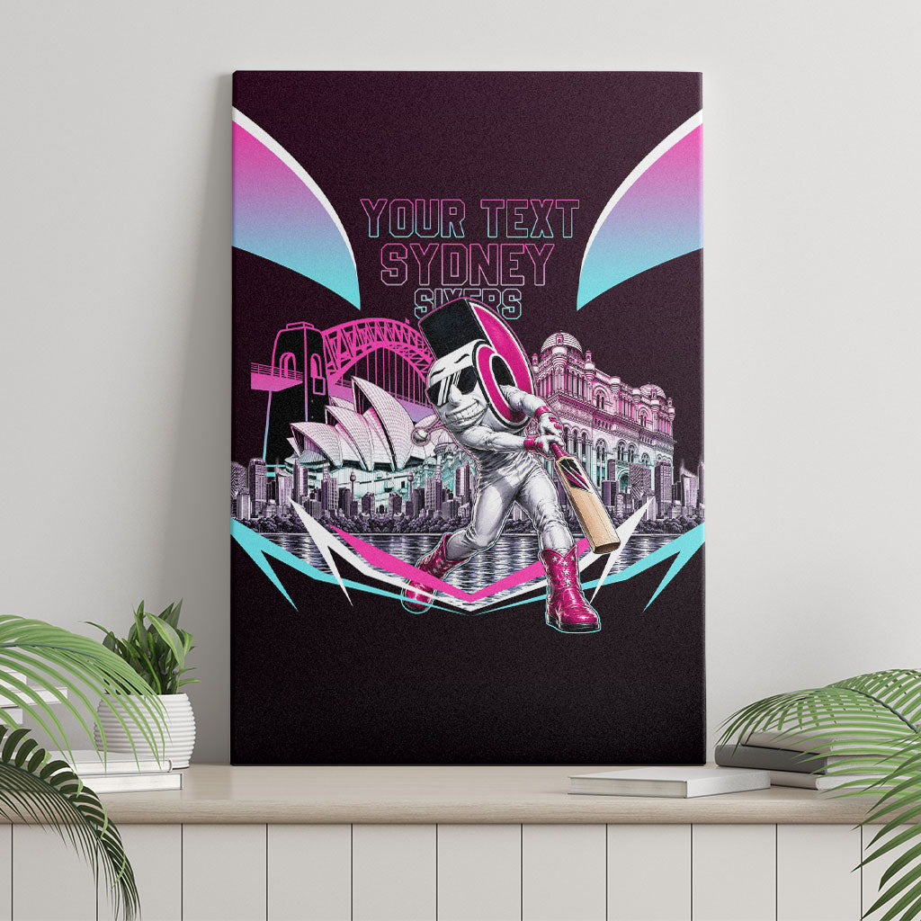 Personalised Sydney Sixers Cricket Mascot Skyline Canvas Wall Art Retro Neon Graphic Fan Art