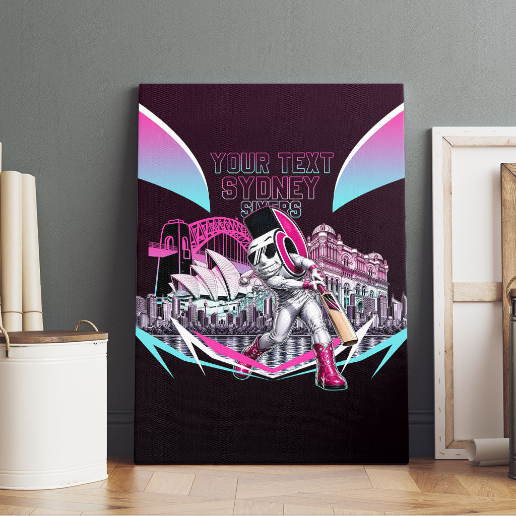 Personalised Sydney Sixers Cricket Mascot Skyline Canvas Wall Art Retro Neon Graphic Fan Art