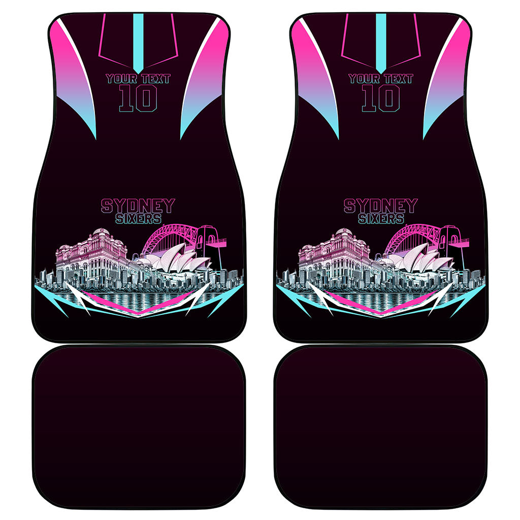 Personalised Sydney Sixers Cricket Mascot Skyline Car Mats Retro Neon Graphic Fan Art