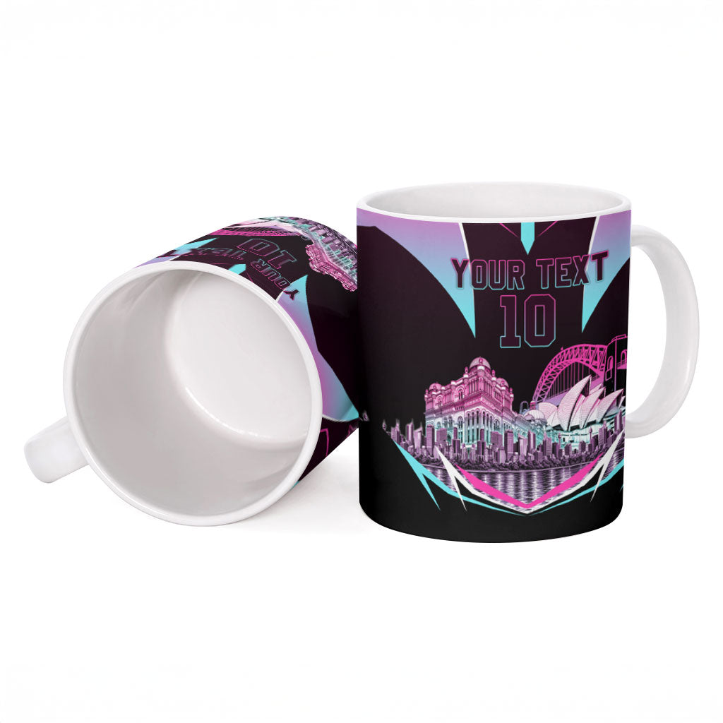 Personalised Sydney Sixers Cricket Mascot Skyline Ceramic Mug Retro Neon Graphic Fan Art