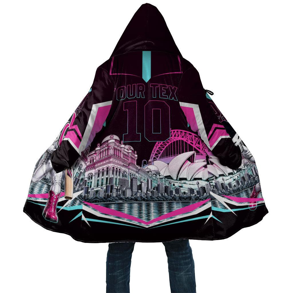 Personalised Sydney Sixers Cricket Mascot Skyline Cloak Retro Neon Graphic Fan Art