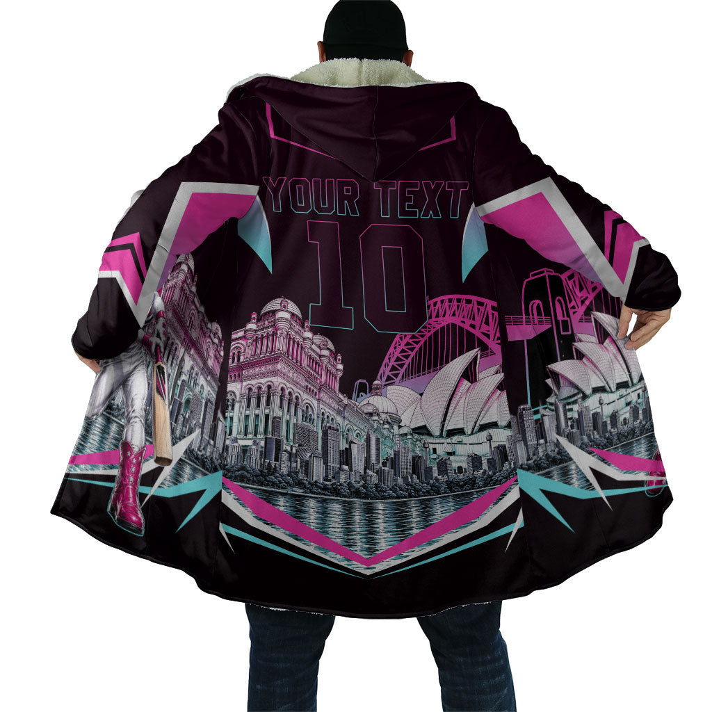 Personalised Sydney Sixers Cricket Mascot Skyline Cloak Retro Neon Graphic Fan Art