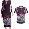 Personalised Sydney Sixers Cricket Mascot Skyline Couples Matching Long Sleeve Bodycon Dress and Hawaiian Shirt Retro Neon Graphic Fan Art