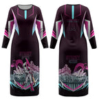 Personalised Sydney Sixers Cricket Mascot Skyline Couples Matching Long Sleeve Bodycon Dress and Hawaiian Shirt Retro Neon Graphic Fan Art