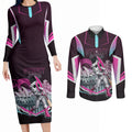 Personalised Sydney Sixers Cricket Mascot Skyline Couples Matching Long Sleeve Bodycon Dress and Long Sleeve Button Shirt Retro Neon Graphic Fan Art