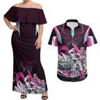 Personalised Sydney Sixers Cricket Mascot Skyline Couples Matching Off Shoulder Maxi Dress and Hawaiian Shirt Retro Neon Graphic Fan Art