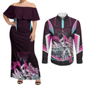Personalised Sydney Sixers Cricket Mascot Skyline Couples Matching Off Shoulder Maxi Dress and Long Sleeve Button Shirt Retro Neon Graphic Fan Art