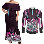 Personalised Sydney Sixers Cricket Mascot Skyline Couples Matching Off Shoulder Maxi Dress and Long Sleeve Button Shirt Retro Neon Graphic Fan Art