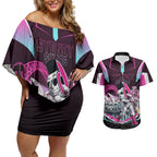 Personalised Sydney Sixers Cricket Mascot Skyline Couples Matching Off Shoulder Short Dress and Hawaiian Shirt Retro Neon Graphic Fan Art
