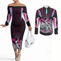 Personalised Sydney Sixers Cricket Mascot Skyline Couples Matching Off The Shoulder Long Sleeve Dress and Long Sleeve Button Shirt Retro Neon Graphic Fan Art