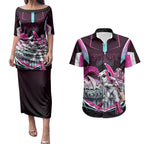 Personalised Sydney Sixers Cricket Mascot Skyline Couples Matching Puletasi and Hawaiian Shirt Retro Neon Graphic Fan Art