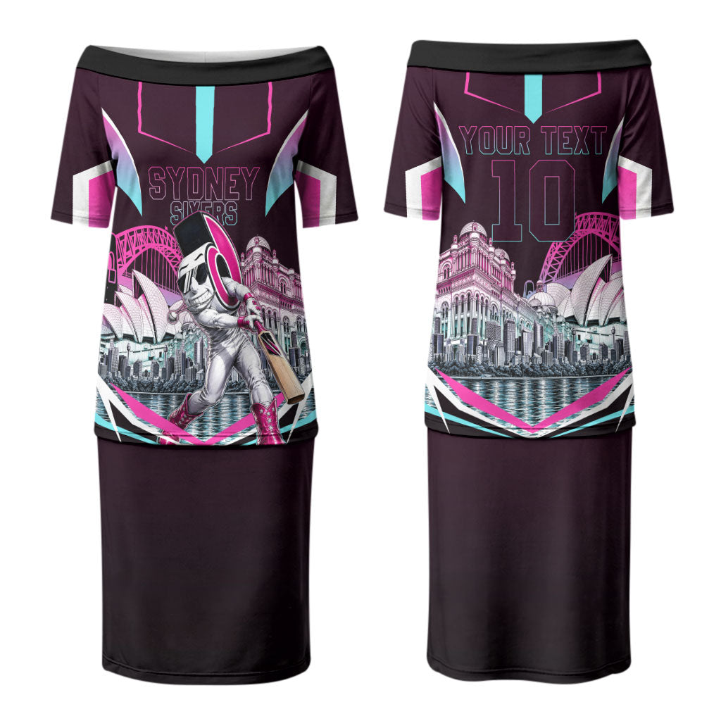 Personalised Sydney Sixers Cricket Mascot Skyline Couples Matching Puletasi and Hawaiian Shirt Retro Neon Graphic Fan Art