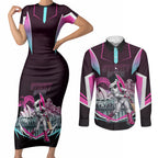 Personalised Sydney Sixers Cricket Mascot Skyline Couples Matching Short Sleeve Bodycon Dress and Long Sleeve Button Shirt Retro Neon Graphic Fan Art