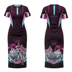 Personalised Sydney Sixers Cricket Mascot Skyline Couples Matching Short Sleeve Bodycon Dress and Long Sleeve Button Shirt Retro Neon Graphic Fan Art