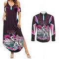Personalised Sydney Sixers Cricket Mascot Skyline Couples Matching Summer Maxi Dress and Long Sleeve Button Shirt Retro Neon Graphic Fan Art