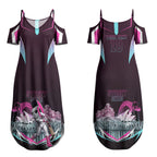 Personalised Sydney Sixers Cricket Mascot Skyline Couples Matching Summer Maxi Dress and Long Sleeve Button Shirt Retro Neon Graphic Fan Art