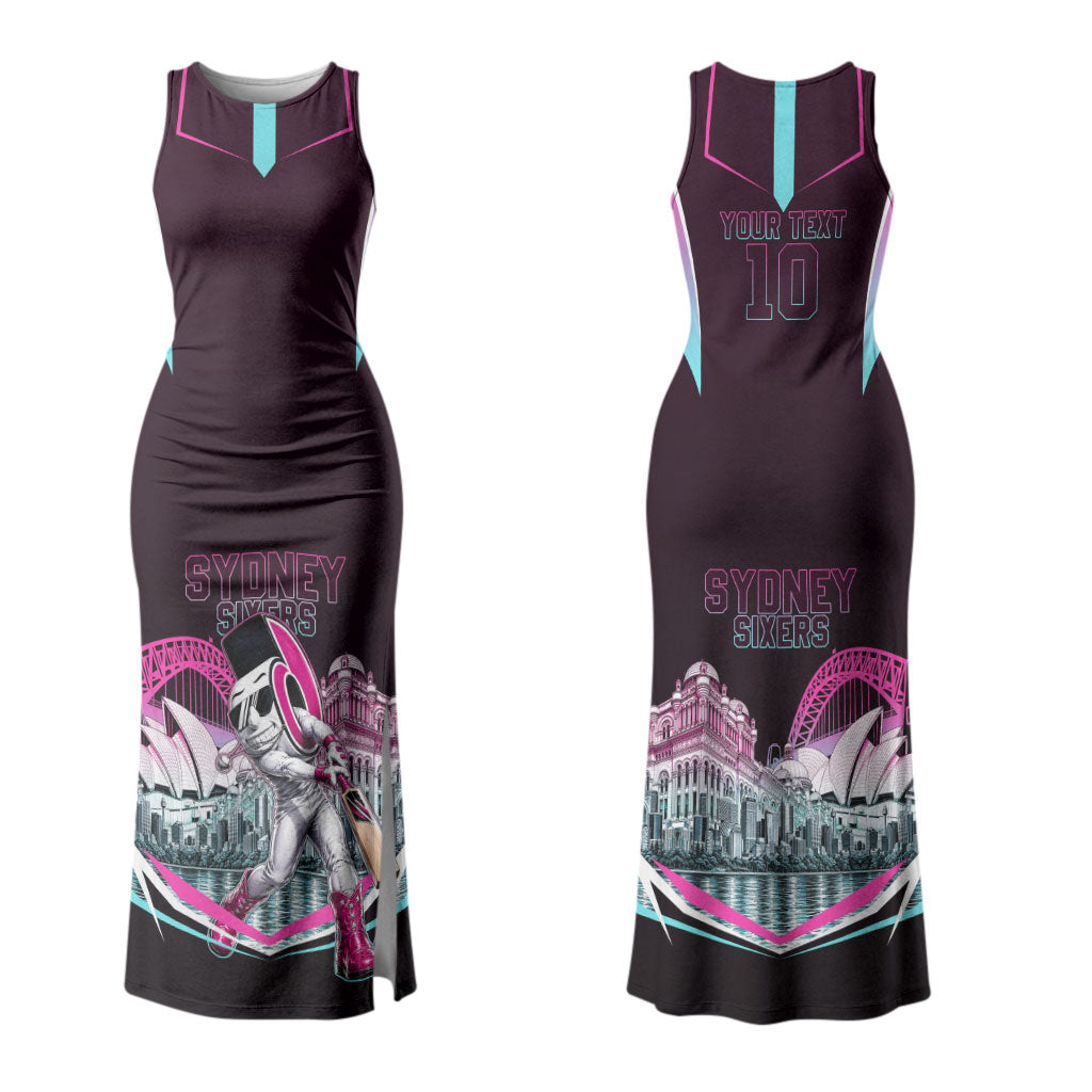 Personalised Sydney Sixers Cricket Mascot Skyline Couples Matching Tank Maxi Dress and Hawaiian Shirt Retro Neon Graphic Fan Art