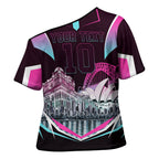 Personalised Sydney Sixers Cricket Mascot Skyline Cross Shoulder Shirt Retro Neon Graphic Fan Art