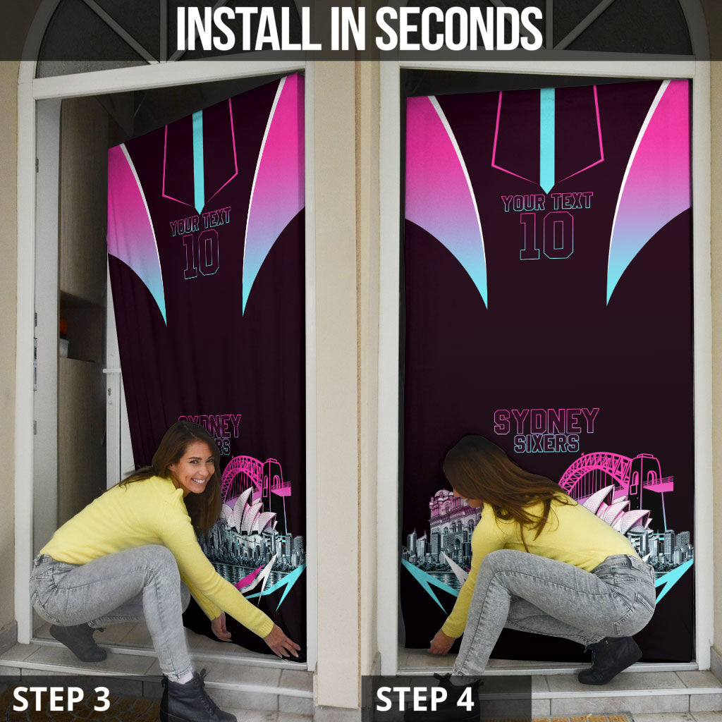 Personalised Sydney Sixers Cricket Mascot Skyline Door Cover Retro Neon Graphic Fan Art