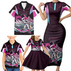 Personalised Sydney Sixers Cricket Mascot Skyline Family Matching Short Sleeve Bodycon Dress and Hawaiian Shirt Retro Neon Graphic Fan Art